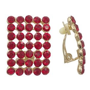 Red Rhinestone Fancy Clip On Earrings